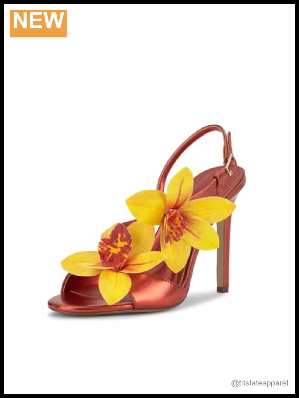 Floral High Heeled Sandals Open Toe Stiletto Ankle Buckle 4" Heel
